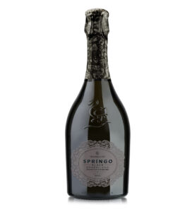 Bottiglia di Springo Black Conegliano Prosecco Superiore Rive di Rua DOCG della cantina Le Manzane, caratterizzata da un design elegante e raffinato.